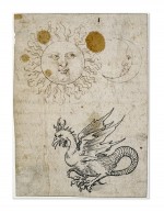 .<br />The sun, the moon and a basilisk, illustration in an autograph manuscript written by Wilibald Pirckheimer (c.1512/13). 1507-19<br />Pen and black and brown ink