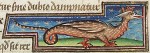 A basilisk: head and body of a cock, tail of a snake. The crown is a reference to its Latin name, regulus, ruler.<br /><em>Museum Meermanno, MMW, 10 B 25, Folio 39v</em>